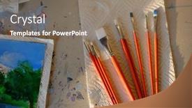  Presentation with paint art - Theme featuring paint-brush-used-by-artist background and a gray colored foreground