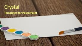  Presentation with paint brush - PPT theme having paint brush watercolor palette and white paper on wooden table background and a tawny brown colored foreground