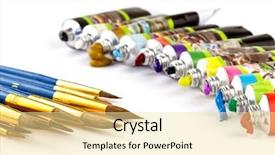  Presentation with paint brush brash and red - Slide deck with paint brushes and oil paint background and a blonde colored foreground