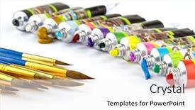  Presentation with paint brush - PPT theme consisting of paint brushes and oil paint background and a white colored foreground