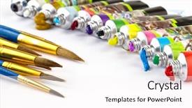  Presentation with paint - Slide deck with paint brushes and oil paint background and a white colored foreground