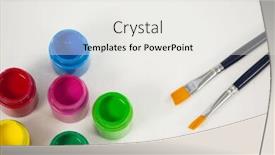  Presentation with watercolor - PPT layouts having paint brushes and watercolor paints against white background background and a white colored foreground