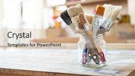  Presentation with paint brush - Colorful PPT theme enhanced with paint brushes on the table backdrop and a soft green colored foreground