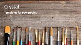  Presentation with create - Cool new slide deck with paint brushes used by artists backdrop and a violet colored foreground