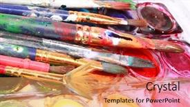  Presentation with paint brush - Theme featuring paint brushes background and a coral colored foreground