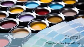  Presentation with paint - Slide deck having paint-cans-color-palette background and a light blue colored foreground