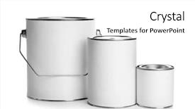  Presentation with paint - Colorful slides enhanced with paint cans isolated on white backdrop and a white colored foreground
