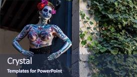  Presentation with sugar skull - Colorful slide set enhanced with paint for a mexican festival backdrop and a navy blue colored foreground