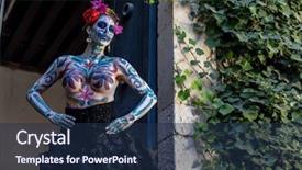  Presentation with sugar skull - Audience pleasing PPT theme consisting of paint for a mexican festival backdrop and a navy blue colored foreground