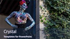  Presentation with sugar skull - Slide set featuring paint for a mexican festival background and a navy blue colored foreground