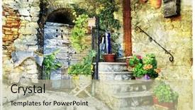 Presentation with old soho street - Beautiful presentation theme featuring paint garden - charming old streets of italian backdrop and a mint green colored foreground