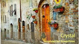  Presentation with tuscany - Presentation design with paint garden - charming old streets of medieval background and a violet colored foreground