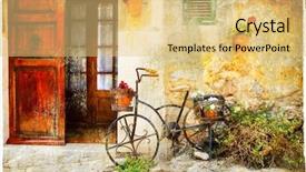  Presentation with village - PPT theme featuring paint garden - charming street in valdemossa village background and a yellow colored foreground