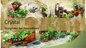  Presentation with artistic - Presentation theme enhanced with paint garden - floral streets of spello umbria background and a yellow colored foreground