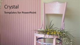  Presentation with pink flowers - PPT theme consisting of paint garden - old pink chair and flowers background and a coral colored foreground