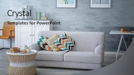  Presentation with waiting room furniture - Beautiful PPT theme featuring paint house - modern living room with sofa backdrop and a light blue colored foreground