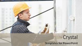  Presentation with facade - Colorful PPT theme enhanced with paint industry - builder worker painting facade backdrop and a mint green colored foreground
