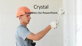  Presentation with thermal insulation - Theme having paint industry - young painting facade builder worker background and a  colored foreground