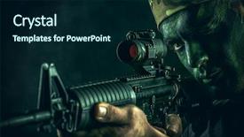  Presentation with rifles - Cool new PPT layouts with paint looks through the scope backdrop and a navy blue colored foreground