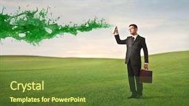  Presentation with green nature - Cool new PPT layouts with paint on a green meadow backdrop and a tawny brown colored foreground