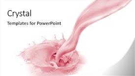  Presentation with white milk - PPT theme enhanced with paint pink - pouring strawberry milk isolated background and a white colored foreground
