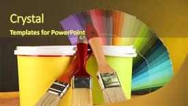  Presentation with paint roller - Colorful PPT theme enhanced with paint pots paintbrushes and coloured backdrop and a tawny brown colored foreground