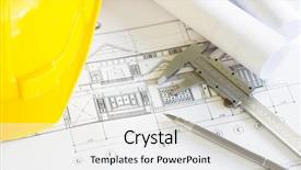  Presentation with construction tools - Cool new presentation design with paint printing industry - construction plans with yellow helmet backdrop and a white colored foreground