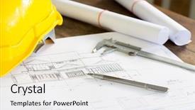 Presentation with solar plant construction - Presentation theme consisting of paint printing industry - construction plans with yellow helmet background and a  colored foreground