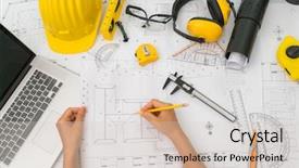  Presentation with paint industry - Amazing presentation design having paint printing industry - hand over construction plans backdrop and a lemonade colored foreground