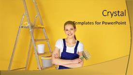  Presentation with therapy dog person of color - Cool new presentation with paint roller - beautiful young decorator on color backdrop and a  colored foreground