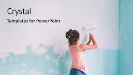  Presentation with child in a hindu home - Colorful PPT theme enhanced with paint roller - preteen child painting the wall backdrop and a light gray colored foreground