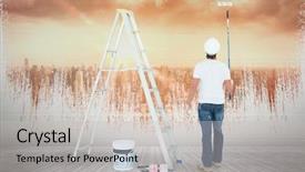  Presentation with paint roller - PPT theme featuring paint roller standing by ladder background and a light gray colored foreground