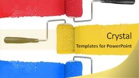  Presentation with paint roller - Audience pleasing presentation design consisting of paint roller with primary colors isolated over white background backdrop and a yellow colored foreground