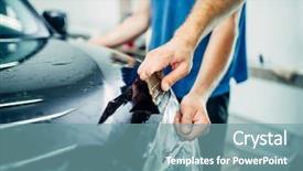  Presentation with worker - PPT layouts consisting of paint shop automobile - worker hands wraps car hood background and a seafoam green colored foreground