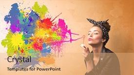  Presentation with bubble - Beautiful PPT theme featuring paint spray - cute girl blowing bubble spalsh backdrop and a coral colored foreground