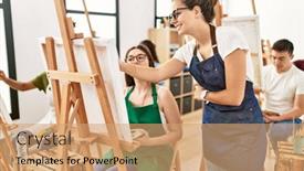  Presentation with paint art - Slide set enhanced with paint-teacher-looking-draw background and a coral colored foreground