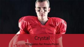 Presentation with grunge american football field - Presentation design enhanced with paint wuar - serious american football player looking background and a crimson colored foreground