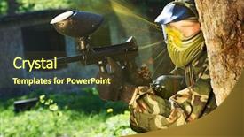  Presentation with sport - PPT theme featuring direct hit - paintball sport player wearing protective background and a tawny brown colored foreground