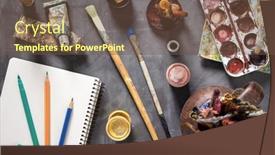 Presentation with abstract paint brush texture art - Audience pleasing PPT theme consisting of paintbrush-and-tubes-with-painter backdrop and a tawny brown colored foreground