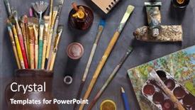  Presentation with abstract paint brush texture art - Amazing PPT theme having paintbrush-and-tubes-with-painter backdrop and a tawny brown colored foreground