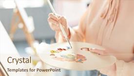  Presentation with oil - Slide set with paintbrush before painting on easel background and a lemonade colored foreground