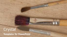  Presentation with wooden - Colorful slide set enhanced with paintbrush-lying-on-wooden-background backdrop and a coral colored foreground