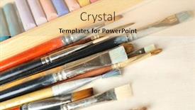  Presentation with colorful fabric - Audience pleasing slides consisting of paintbrushes with colorful chalk pastels in box on fabric background backdrop and a lemonade colored foreground