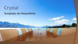  Presentation with conference table - Slides featuring painted conference table with blue lake in blue sky background and a light blue colored foreground