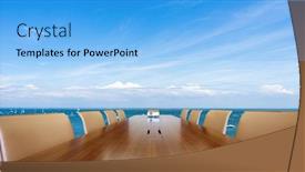  Presentation with conference table - Beautiful PPT theme featuring painted conference table with blue sea in blue sky backdrop and a light blue colored foreground