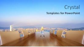  Presentation with conference table - Slides enhanced with painted-conference-table-with-cityscape background and a light blue colored foreground