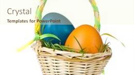  Presentation with easter basket - PPT layouts with painted easter eggs in basket isolated background and a cream colored foreground