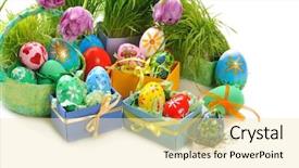  Presentation with tulips - Colorful slide set enhanced with painted-easter-eggs-with-grass backdrop and a lemonade colored foreground