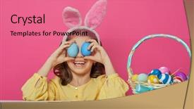  Presentation with dog baby cute child - Slide deck consisting of painted eggs on bright pink background and a  colored foreground