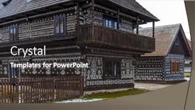  Presentation with unesco - Audience pleasing presentation design consisting of painted-folk-house-unesco-village backdrop and a dark gray colored foreground